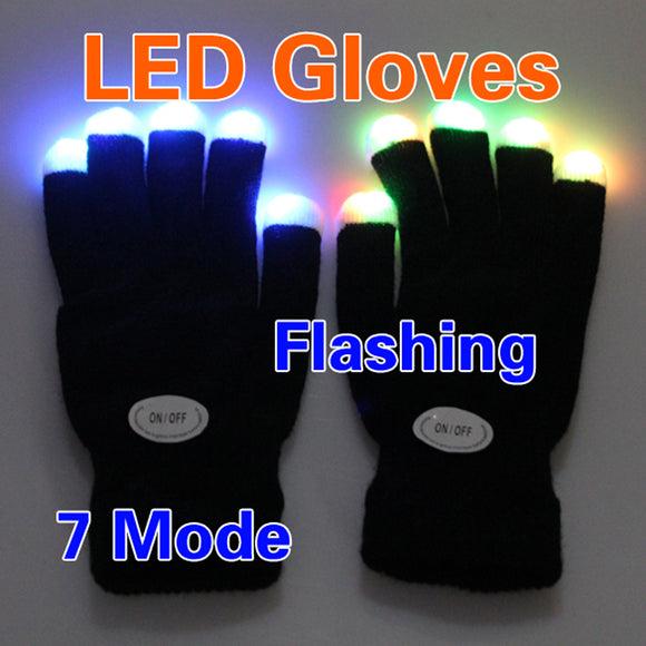 LED Light Gloves Kids Flashing Gloves Glow 7 Mode LED Rave Light Finger Lighting Mitt Black for Halloween Party Festival