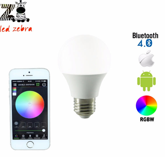 E27 4.5w rgbw bluetooth led bulb,bluetooth 4.0 smart led lamp with 16million different colors for smarthome hotel AC85-265v