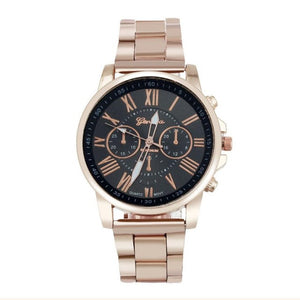 2017 Fashion Women's Watches Geneva Roman Number Stainless Steel Analog Rose Gold Quartz Wrist Watch Ladies Dress Watch &02