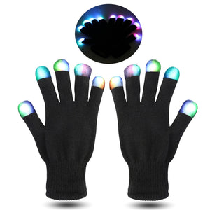 FOXNOVO Pair of Black and White Flashing Finger Lighting Gloves LED Colorful Rave Gloves 7 Colors Light Show Christmas Gift