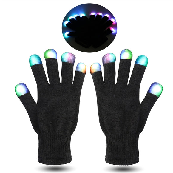 FOXNOVO Pair of Black and White Flashing Finger Lighting Gloves LED Colorful Rave Gloves 7 Colors Light Show Christmas Gift