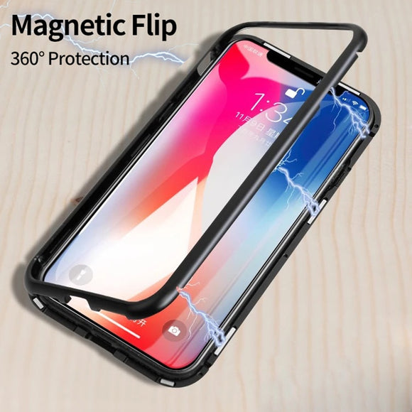 Magnetic Adsorption Flip Case for iPhone X 8 Plus 7 Plus Tempered Glass Back Cover Luxury Metal Bumpers for iPhone 7 8 Hard Case