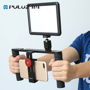 PULUZ Dual Handle Stabilizer Filmmaking Recording Video Rig Aluminum Alloy Bracket with Cold Shoes 1/4" Socket