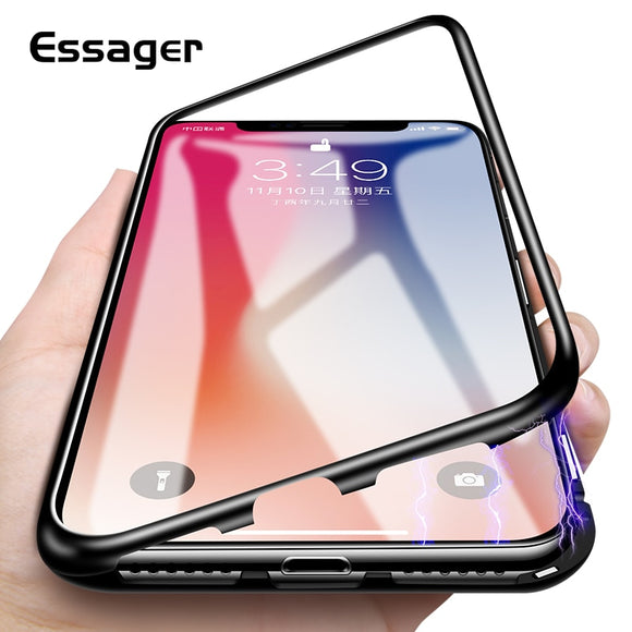 Essager Ultra Magnetic Adsorption Phone Case For iPhone X 10 8 7 6 6S S Plus Coque Luxury Metal Magnet Back Glass Cover Fundas