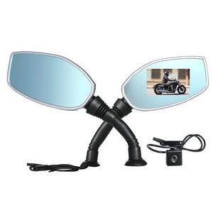 Motorcycle Rearview Mirror Twin Camera Motorbike Dash Cam Video Camcorder 2.4"