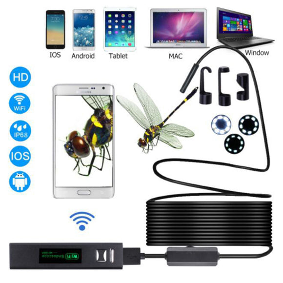 Wireless USB Endoscope IP68 Waterproof 1200P HD WiFi Borescope Inspection Camera for Android Smartphone iPhone Samsung Tablet