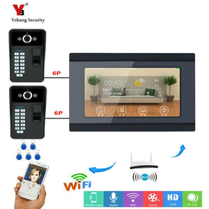 Yobang Security 7inch Wired/Wireless Wifi Fingerprint RFID Password Video Door Phone Doorbell Intercom Entry System with 2 Cam