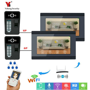 Yobang Security 2*7inch Wired/Wireless Wifi Fingerprint RFID Password Video Door Phone Doorbell Intercom Entry System with 2 Cam